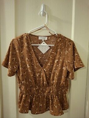 Hippie Rose Rust Floral Wrap-Style Peplum Top